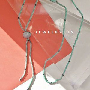 Light blue color crystal & Hematite with sterling silver inlaid agate necklace